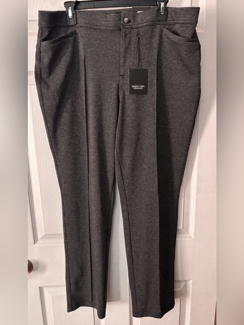 NWT Simply Vera Wang Sz XL Houndstooth Career Pants Medium Gray Black Stretch